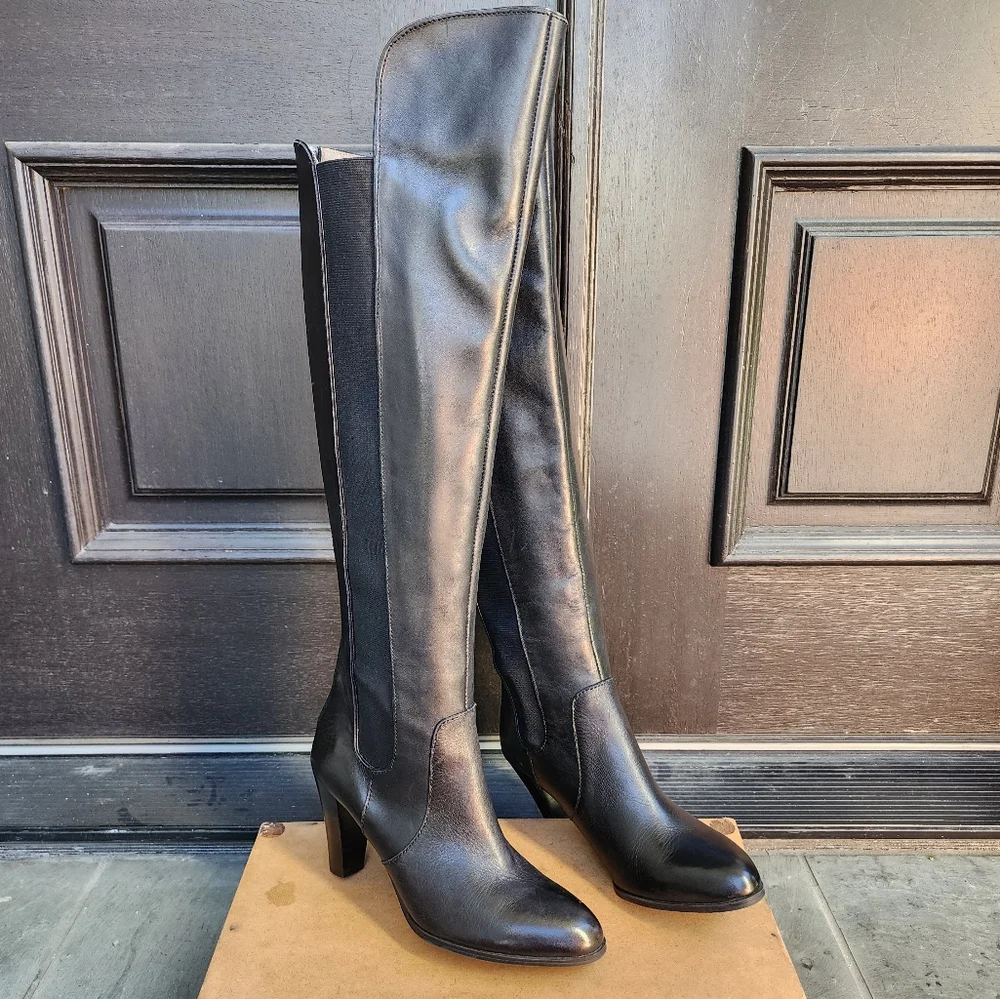 Sexy Black Leather OTK Boots by Adrienne Vittadini